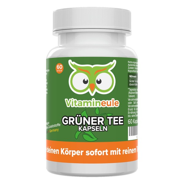 Green Tea Extract Capsules - 100 mg Caffeine - Quality from Germany - High Dose - Vegan - Laboratory Tested - No Additives - Small Green Tea Capsules Instead of Tablets Mach dich wach!®