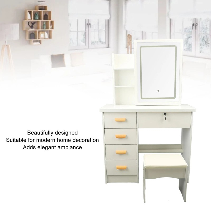Dressing Table Vanity Table Elegant Lighted Mirror With Drawers Shelves
