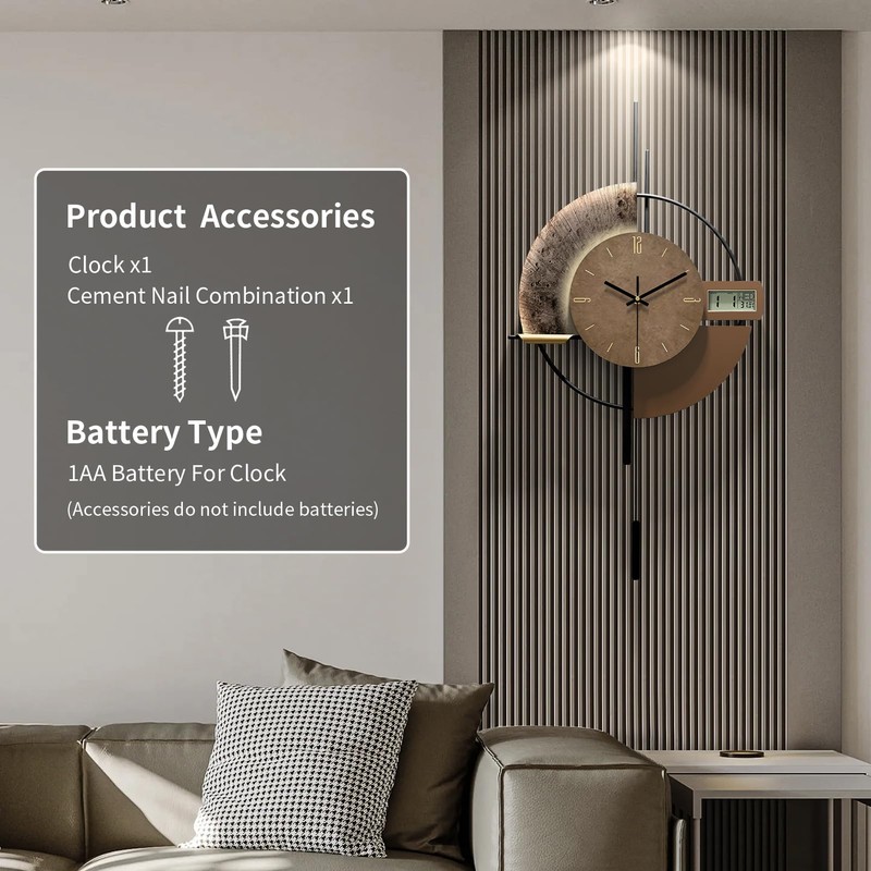 FIXNEO Large Wall Clocks Decorative with Temperature Display℃, Silent Unique