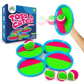 Toss and Catch Ball Set Kids Outdoor Toys for Ages 3+ - Sticky Ball Catch Game for Families with 4 Paddle Sets - Fun Beach & Outdoor Childrens Toys or Garden Games for Kids of All Ages & Adults