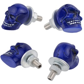 Lunsom License Plate Fasteners, 4 Pack Skull Shape Frame Kit Replacement Car Tag Screw Bolts Fit for Most Motorcycles Vehicles Truck SUV(Blue)
