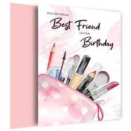 Hey Chimp Nice Best Friend Birthday Card for Teenager or Adult - Watercolour Makeup Design for Special Best Friend on 16th 17th 18th 19th 21st 25th 30th Bday