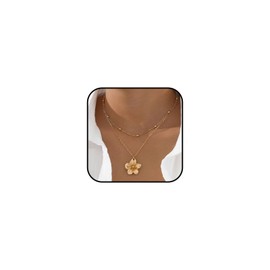 Vurotry Hibiscus Flower Necklace for Women Chunky Gold Flower Necklace Layered Floral Pendant Neckalces Statement Flowers Choker Necklaces Trendy Hibiscus Bridesmaid Jewelry