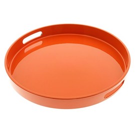 Kotobuki Round Gloss Lacquer Serving Tray, 13"-1/2", Orange