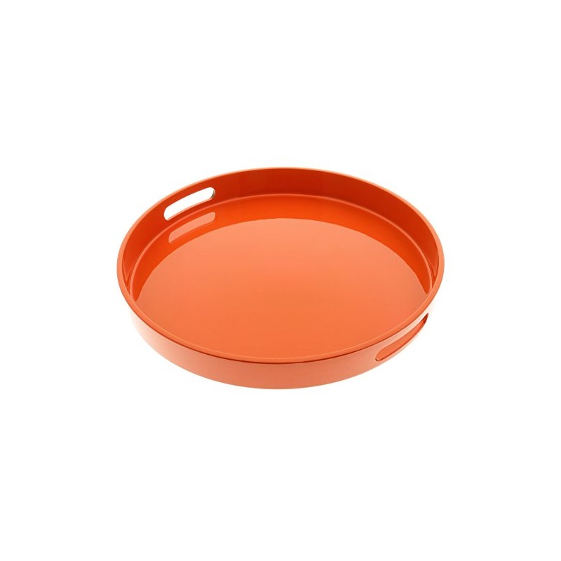 Kotobuki Round Gloss Lacquer Serving Tray, 13"-1/2", Orange