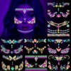 HOWAF 8 Face Neon Party Metallic Tattoos Gold Temporary Tattoos Women Girls Neon Tattoos Black Light Makeup UV Tattoo Sticker Face Flash Tattoo Glitter for Neon Accessories