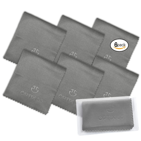 Microfiber Cleaning Cloths (6"x7") 6 Pack in Individual Vinyl Pouch | Glasses Cleaning Cloth for Eyeglasses, Phone, Screens, Electronics, Camera Lens Cleaner (6 Pack - Grey)