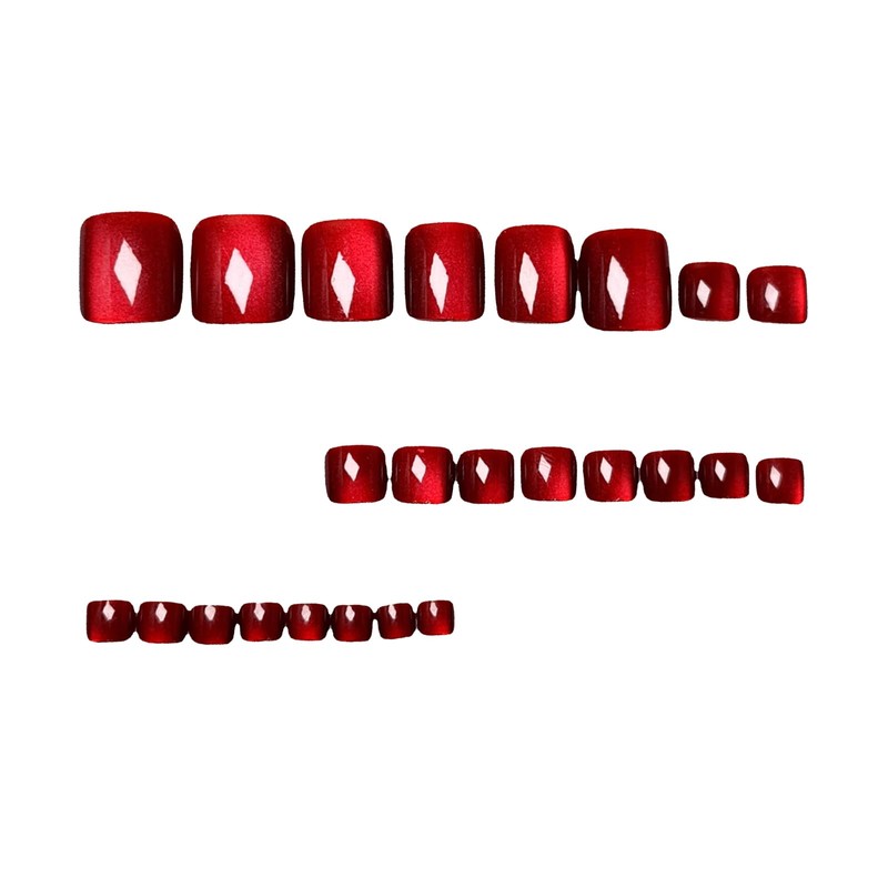 24 PCS Stick on Toenails Cat Eye Red, False Toe