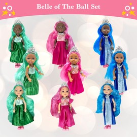 Little Dolls Set with Mini Princess Dolls for Girls – Princess Toy Dolls for Dollhouse –Small Doll Mini Princess Figures with Tiaras, Hair, Accessories –Tiny 5.5” Miniature Mini Dolls Set of 9