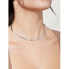 DEARMAY Silver Herringbone Necklace - Sterling Silver Chain Choker Necklace for Women & Teen Gifts