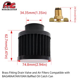 BAGARAATAN Brass Fitting Drain Valve and Air Filters Compatible with 10AN Baffled Oil Catch Can,Oil Breather Tank with Valve,750ML Universal Aluminum