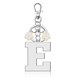 YaeYur Initial Monogram A-Z Keychains Initial Letter Keychain Flower Keychain Accessories Cute Flower keychains for Women Flower Pendant Key Ring for Purse Handbag Car Keys (Letter E)