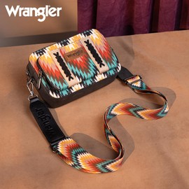 Wrangler Crossbody Bags for Women Multi pocket Double zipper shoulder bag Western purse Boho womens Cross body purse for Women Wallet WG2211-3003BK