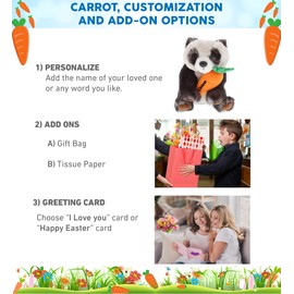 DolliBu Happy Easter Super Soft Plush Squat Panda with Carrot - Stuffed Animals with Carrot Plush Toy, Perfect Easter Holiday Surprise Gift - 7 Inch