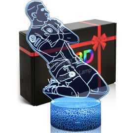 DAHEYMA Soccer Player Celebration 3D Lamp Illusion, Arms-Crossed Kneeling Celebration, 16 Colors with Remote Control Dimmable Night Light, No.7 French Signature Moves Decorations