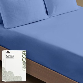 MAYFAIR LINEN 100% Egyptian Cotton Fitted Sheet Twin Size - 600 Thread Count 16" Deep Pocket Twin Fitted Sheet Only, Cooling Sateen Elastic Bottom Sheet, Fits College Dorm Mattress - Deep Blue