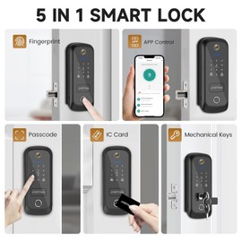 JAIOTlink 5 in 1 Smart Lock for Front Door, Keyless Entry Deadbolt with Camera & Doorbell, WiFi Secure Electronic Lock for Home, Fingerprint, Keypad, App Control, Compatible with Alexa