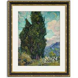 Yaetm 20x24 Vintage Picture Frame, Ornate Antique Gold 20x24 Frame for Wall, White Mat for 16x20 Photos, 1.5-inch Wide Molding - Portrait or Landscape - Wall Mount for Home (Black/Gold, Single)