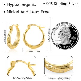 ALEXCRAFT Gold Hoop Earrings for Women Hammered Earrings 14K Gold Plated Teardrop Hoop Earrings Hypoallergenic 925 Sterling Silver Lightweight Wide Thick Chunky Hoop Earrings Jewelry