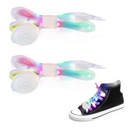 Yootiko LED Luminous Shoelaces with Light 120 cm, 3 Modes, 7 Colour Flashing for Colourful Rainbow Luminous Glitter Shoelaces, Flashing Neon Accessories for Party, Dance, Cycling, Hiking, Rollerblade