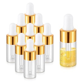 Kesell 10 Pack 3ml Clear Glass Dropper Bottle for Essential Oil, Empty Mini Glass Eye Dropper, Travel Sample Vial With Golden Aluminum Lid