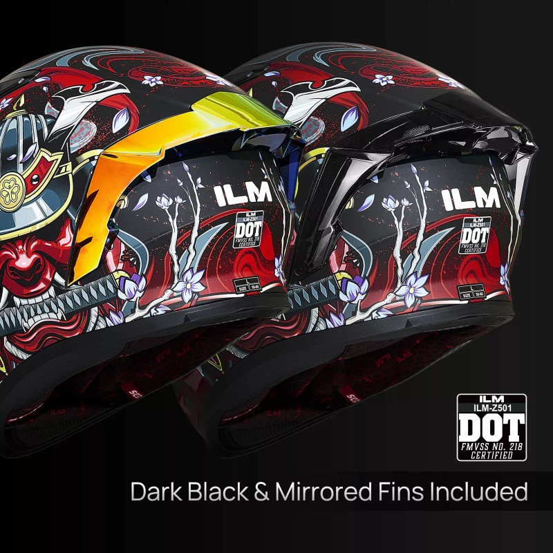 ILM Armor Red Full Face Motorcycle Helmets Mirrored&Clear Visors 2