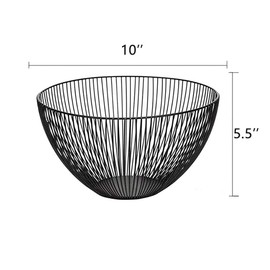 IBWell Wire Fruit Basket Fruit Bowl Kitchen Fruit Basket Stand Fruit Bowls for the Counters Metal Fruit Bowl (Round) (Black)