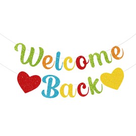 JUFYVO Welcome Back Bunting Banner Back to School Flags Back to School Flags Glitter Bunting Banner for Home School Family Party Decoration