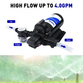 FlowFluid 12V DC Water Pressure Booster Diaphragm Pump for RV,45PSI 4GPM Washdown Fresh Self Priming Electric Pump for Boats with Filter, Transfer On Demand Pump for Marine Yacht Caravan Garden Hose