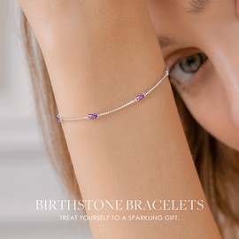 LOUISA SECRET Birthstone Bracelets for Women Girl, 925 Sterling Silver Dainty Simple Women Charm Link Bracelet, Birthday Anniversary Valentine's Day Jewelry Gifts for Women Girlfriend Her Wife Mom