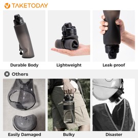 TakeToday Collapsible Water Bottles, Foldable for Travel, 32oz, Black