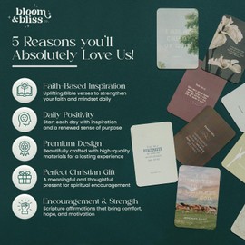 Bloom And Bliss Co. Positive Affirmation Cards | 50 Bible Verse Card + Display Stand | Scripture, Prayer, and Faith Cards | Inspirational for Christians, Men & Women