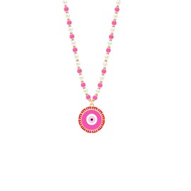 uqvn Hot Pink Strand Beaded Evil Eye Pendant Necklace for Women
