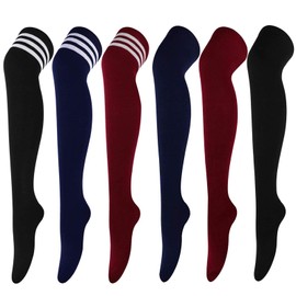 DRESHOW 6 Pairs Thigh High Socks Striped Over Knee Thin Tights Long Stocking Knee High Leg Warmer