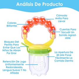 HomeChi Contenedor para alimentar al bebé, accesorio para alimentación de bebé, exprimidor de alimentos para bebés, chupete de fruta fresca, Chupon mordedera y 2 piezas de cucharas