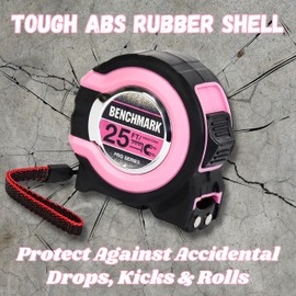 Benchmark - Pink - 3 Pack - 25 ft Tape Measures - Easy to Read Fractions to 1/8th inch - Magnetic Tip - Thumb and Quick Lock - Autowind - Belt Clip