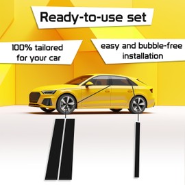 Decorative Trim for Mercedes C-Class W203 2000-2007 (5-Door, Saloon): Paint Protection Film for B-C Pillar Cover Left / Right Front Door / Rear Door (Black Gloss)