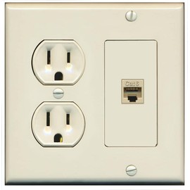 RiteAV 1 Port Cat6 Ethernet Wall Plate Female-Female - Round Outlet [Light-Almond]