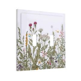 Corenest Decorative Light Switch Cover Wildflower Floral Flower Plant Herbs Leaves 2 Gang Wallplates Double Toggle Switch Plate Electrical Switchplates Socket Covers for Bedroom Home (2 Pack)