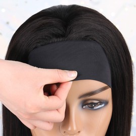huarisi Headband Wigs for Women Straight Natural Wig Human Hair 18 Inch Silky Brazilian Hair None Lace Front Glueless Wig Machine Made Headband Wigs Natural Color