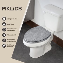 Toilet Seat, Slow Close, Premium Moulded Wood, Quick Release, Slate Marble Look, PIKLiDS, Laminated Woodgrain Finish (Elongated)