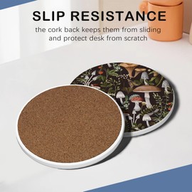 Mushroom Weeds Drink Coasters with Holder,Ceramic Coasters for Tables, Cork Backed Drink Mats for Coffee/Wine,Kitchen & Office Accessories