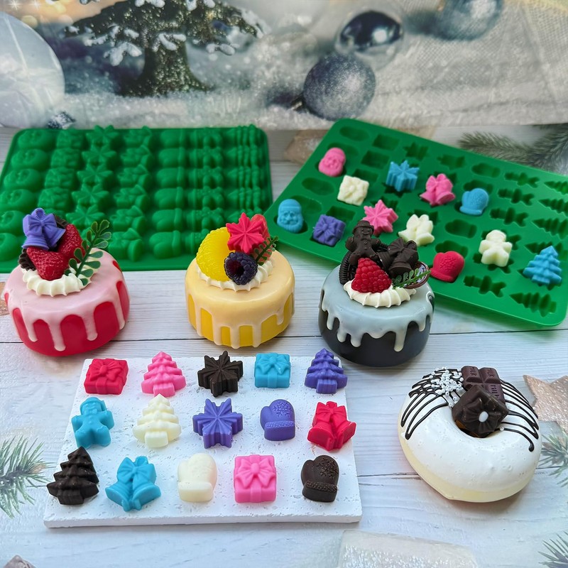 Christmas Silicone Candy Molds, 84-Cavity Mini Christmas Mold Shaped with