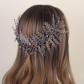 Aimimier Bridal Crystal Hairband Long Hair Vine Crystal Beaded Headband Wedding Prom Party Festival Fashion Hair Accessory for Women (Purple)
