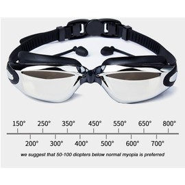 Cyrder Nearsighted Swimming Goggles Men Women – Mirrored Shortsighted Swim Glasses, Myopia Goggles with Earplug and Case, HD Anti-fog, UV Protect, -6.0