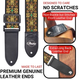 Amumu Adjustable Guitar Strap for Acoustic Guitar Electric Guitar and Bass Guitar includes Strap Blocks and Headstock Tie