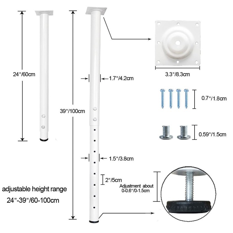 QLLY Adjustable Metal Table Leg, 24-40 inch, 60-100cm, Home Office