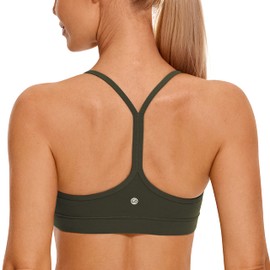 CRZ YOGA Butterluxe Womens Y Back Sports Bra - Padded Racerback Low Impact Spaghetti Thin Strap Workout Yoga Bra Olive Green Large
