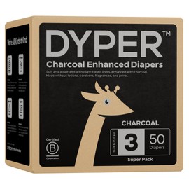 DYPER Charcoal Enhanced Diapers | Baby Diapers from Plant-Based* & Honest Materials | Day & Overnight Diapers | Disposable Diapers for Sensitive Skin (Size 3, 50, Count)