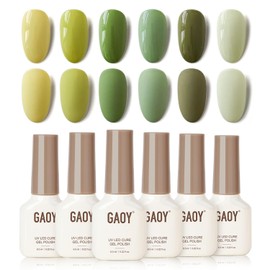 GAOY Green Gel Nail Polish Set, 6 Colors Dark Green Yellow, UV Cure Gel for DIY Manicure at Home